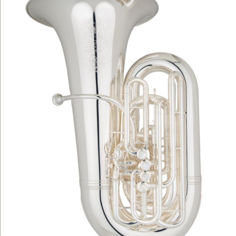 Eastman EBC836 6/4 CC Tuba with silver finish, upright bell, and front-action pistons