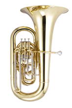 John Packer JP277 EEb Tuba with a shiny brass finish, four piston valves, and a large 19-inch bell.