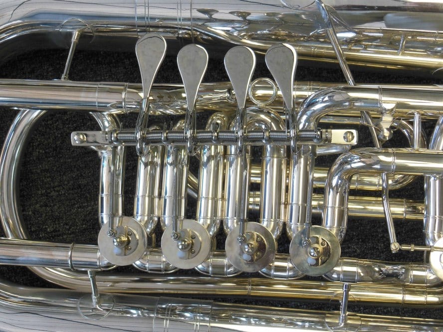 Levante LV-BT5705 Key of Bb Tuba 4 Rotary Valves w/Soft Case On Wheels &  Mouthpiece Silver Plated